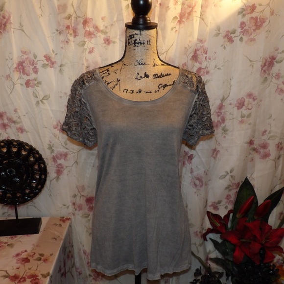 Dantelle Tops - Dantelle Gray lace detail knit